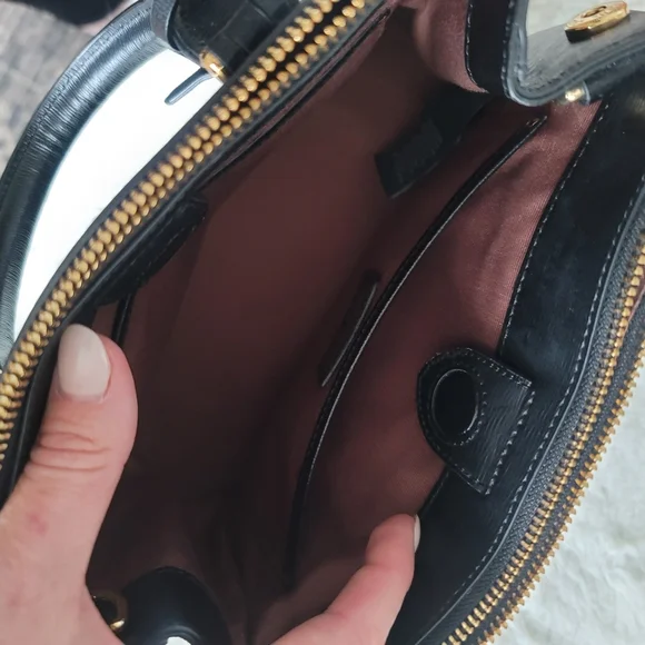 Ralph Lauren Mini Newbury Leather Double Zip Bag Black Gold Handbag Purse - Picture 4 of 7